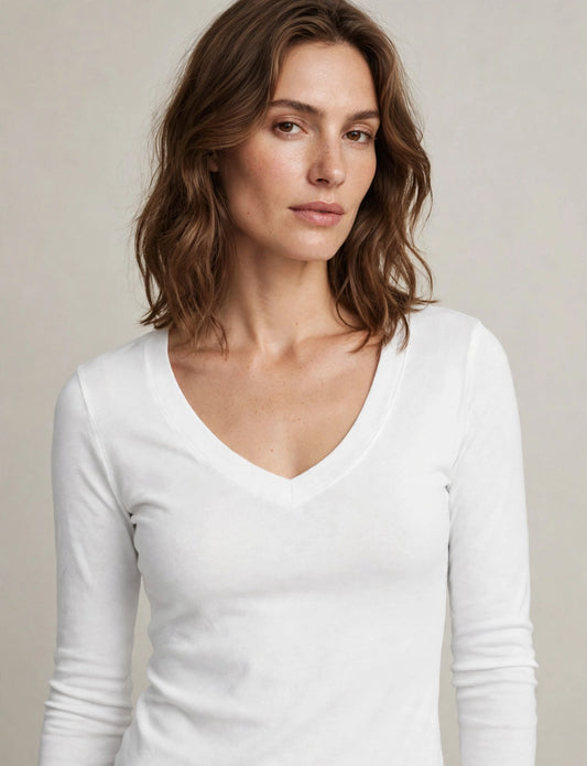 Light Weight Basic Long Sleeve V-Neck Casual T-Shirtsmall