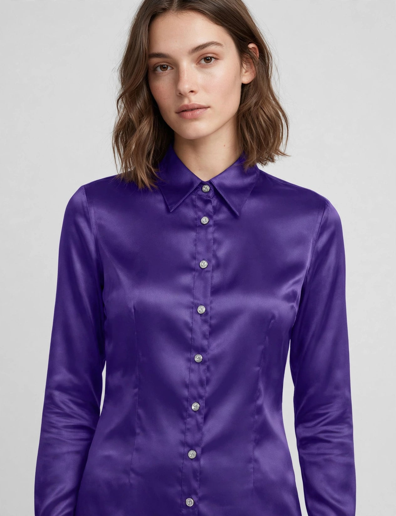 Light Weight Long Cuff Sleeve Button Down Satin Shirts
