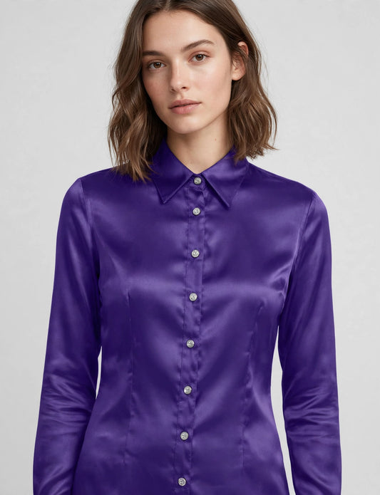Light Weight Long Cuff Sleeve Button Down Satin Shirts