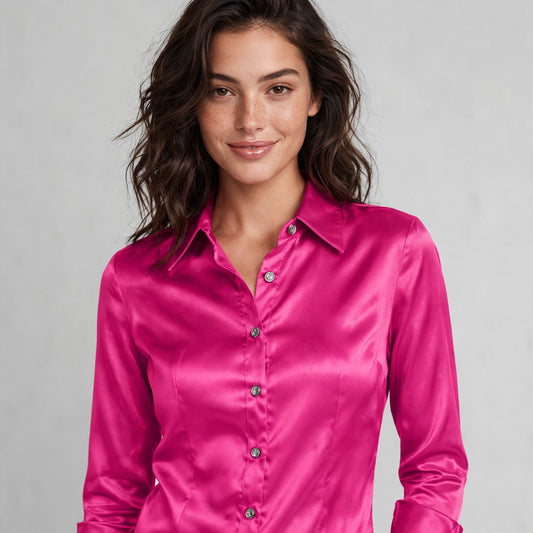 Light Weight Long Cuff Sleeve Button Down Satin Shirts