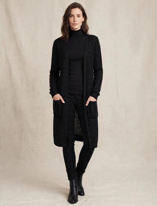 Light Weight Open Front Knee Length Long Sleeve Cardigan Sweater