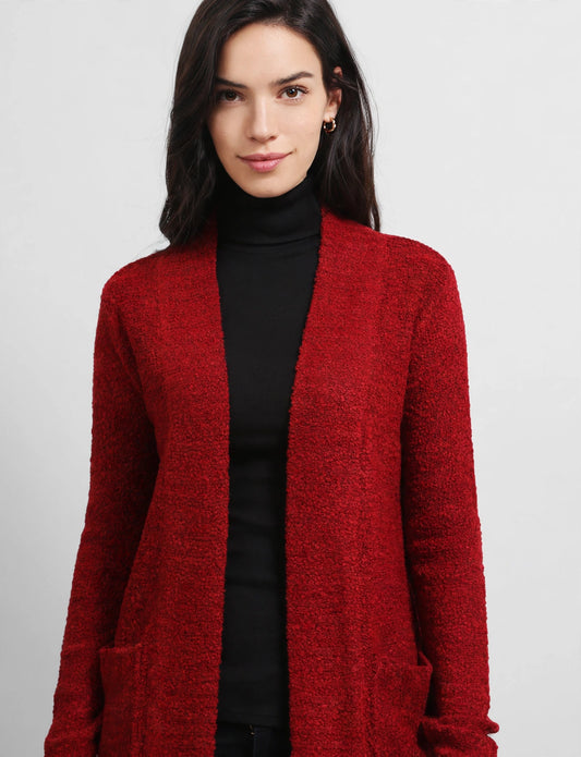 Light Weight Open Front Knee Length Long Sleeve Cardigan Sweater