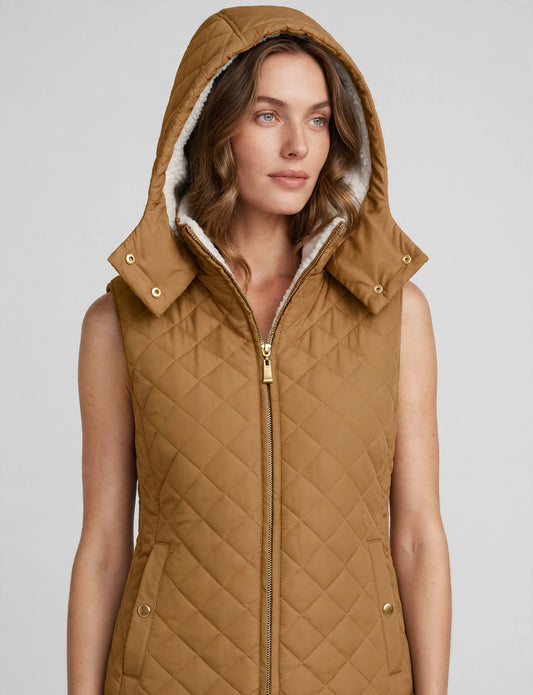 Quilted Faux Shearling Padding Hoodie Vest
