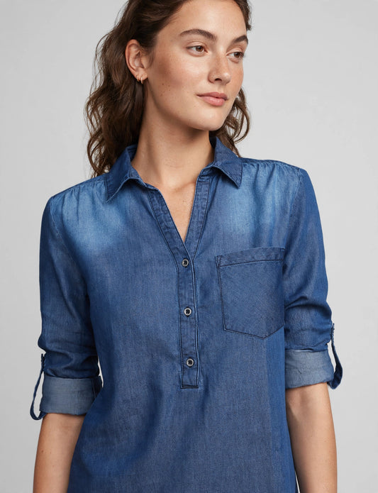 Light Weight Roll Up 3/4 Sleeve Front Button Henley Shirts