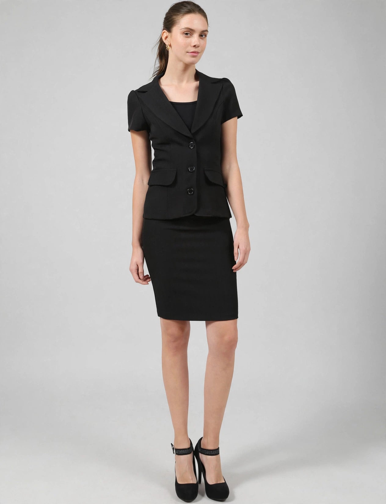 Light Weight Short Sleeve Jackets Knee High Skirt Suits