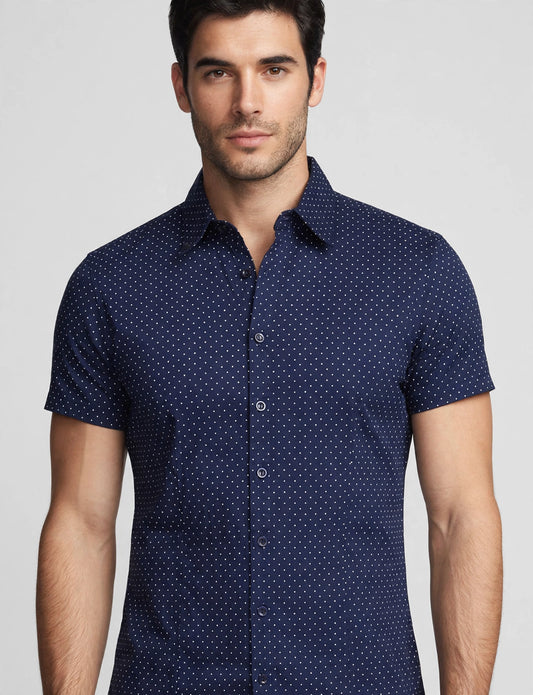 Men's Light Weight Short Sleeve Tailored Polka Dot Button Down Shirts