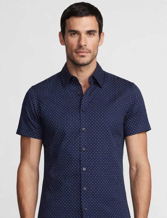 Men's Light Weight Short Sleeve Tailored Polka Dot Button Down Dress Shirts