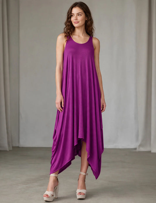 Light Weight Sleeveless Maxi Handkerchief Hem Dress