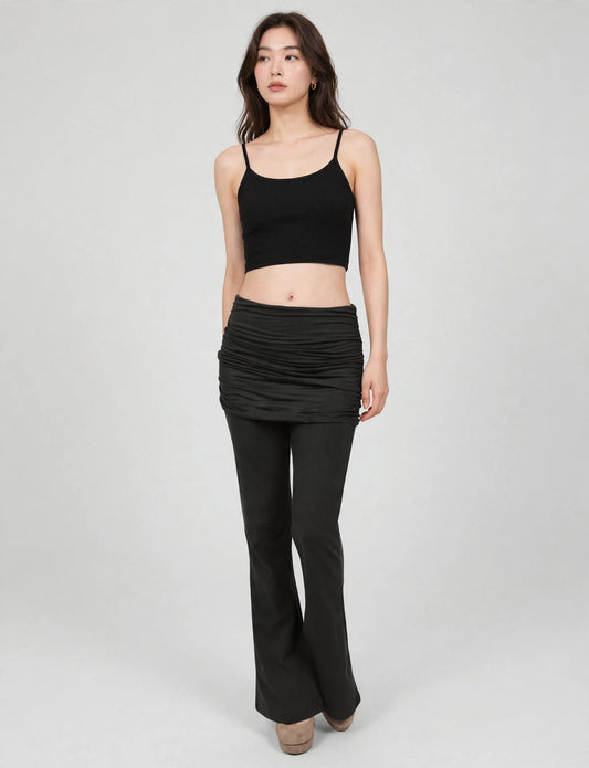 Light Weight Solid Stretch Fold Over Flare Yoga Pants