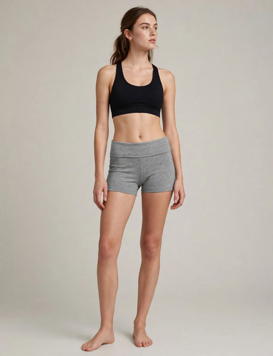 Light Weight Solid Stretch Fold Over Shorts Yoga Pants