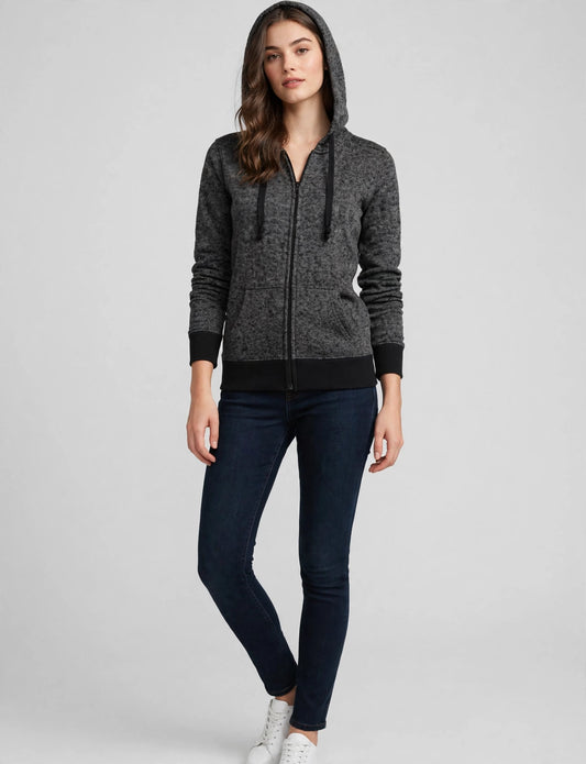 Long Sleeve Heathered Fleece Jackets Hoodie