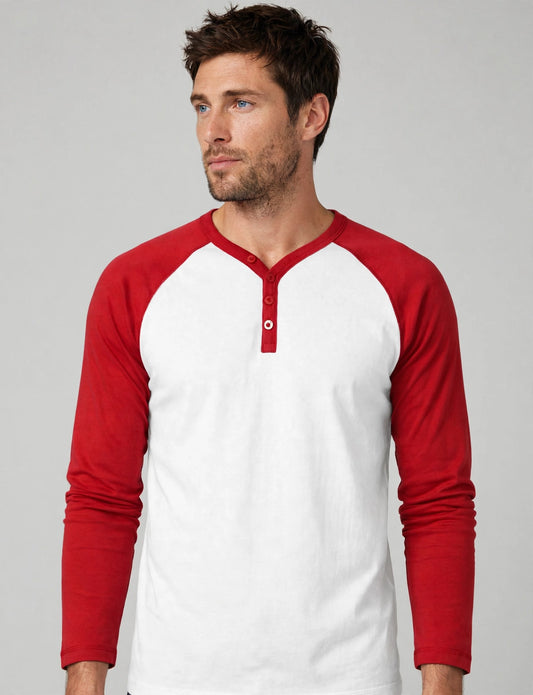 Men's Long Sleeve Raglan T-Shirts With Button Placket