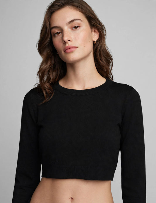 Long Sleeve Round Neck Crop Top Knit Sweat-Shirts