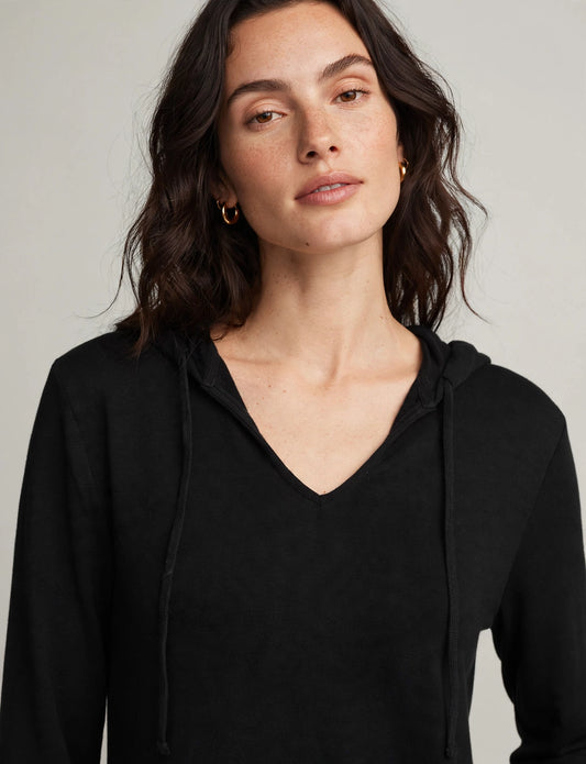 Long Sleeve V-Neck Drawstring Hoodie French Terry Top