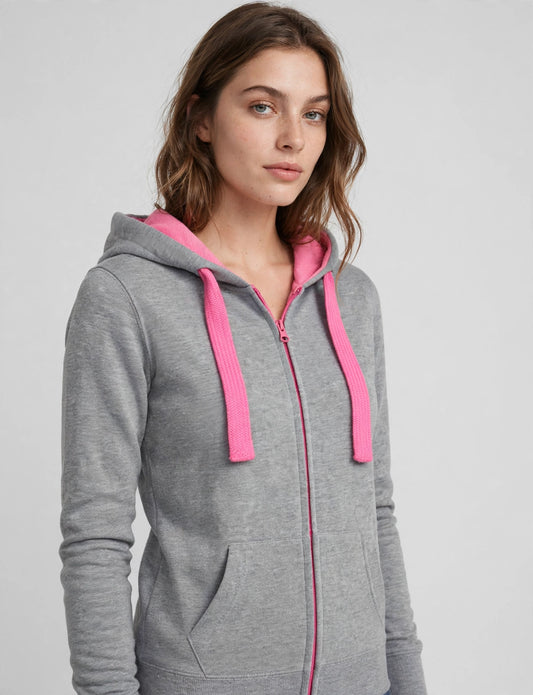 Long Sleeve Zip-Up Fleece Jackets Hoodie With Stripe Print Detail
