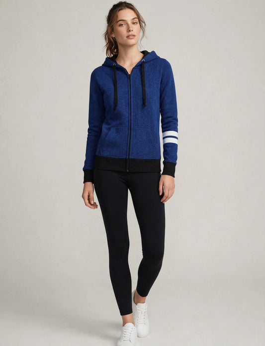 Long Sleeve Zip-Up Fleece Jackets Hoodie With Stripe Print Detail