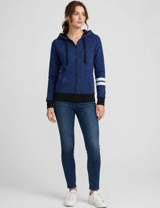 Long Sleeve Zip-Up Jackets Hoodie With Stripe Print Detail