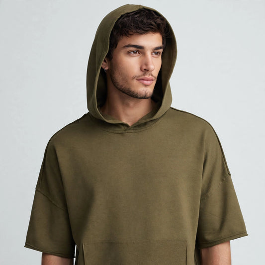 Men's Longline Hipster Hip Hop Short Sleeve Hoodie Shirts