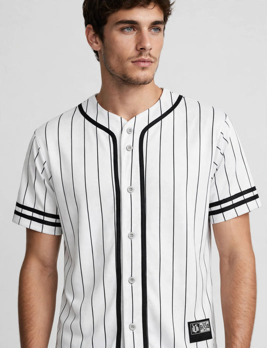 Men's Plain Short Sleeve Button Down Active Stripe Baseball Jersey