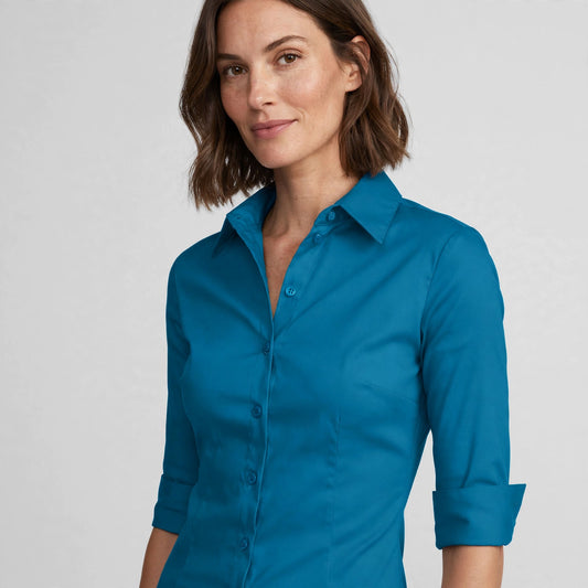 Roll Up 3/10 Sleeve Button Down Shirts With Stretch