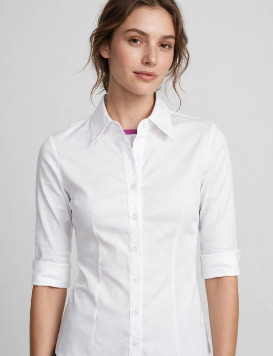 Roll Up 3/4 Sleeve Button Down Shirts With Stretch