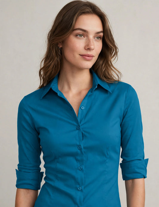 Roll Up 3/7 Sleeve Button Down Shirts With Stretch