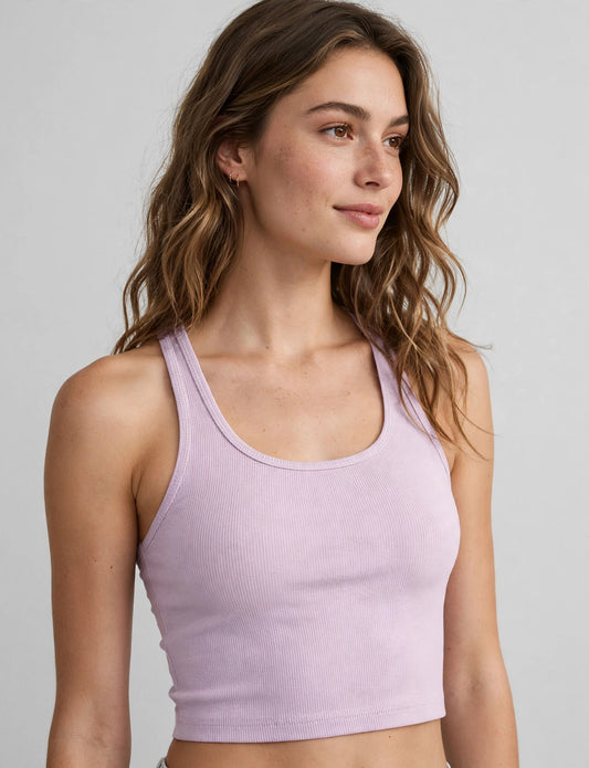 Round Neck Ribbed Crop Tank Top