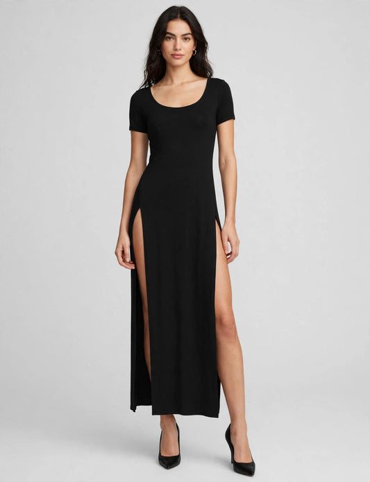 Short Sleeve Maxi Split Slit Dress