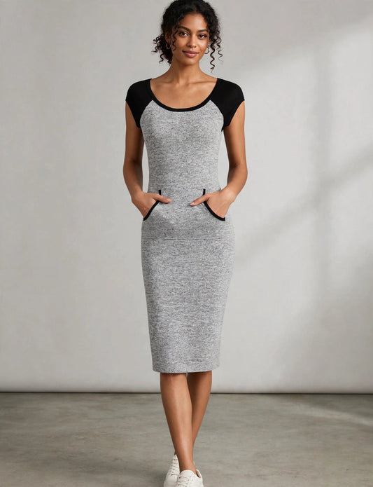 Short Sleeve Round Neck Two Tone Knee High Dress