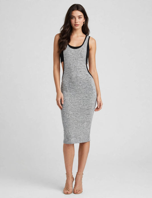 Sleeveless Scoop Neck Open Side And Back Two Tone Knee High Dress