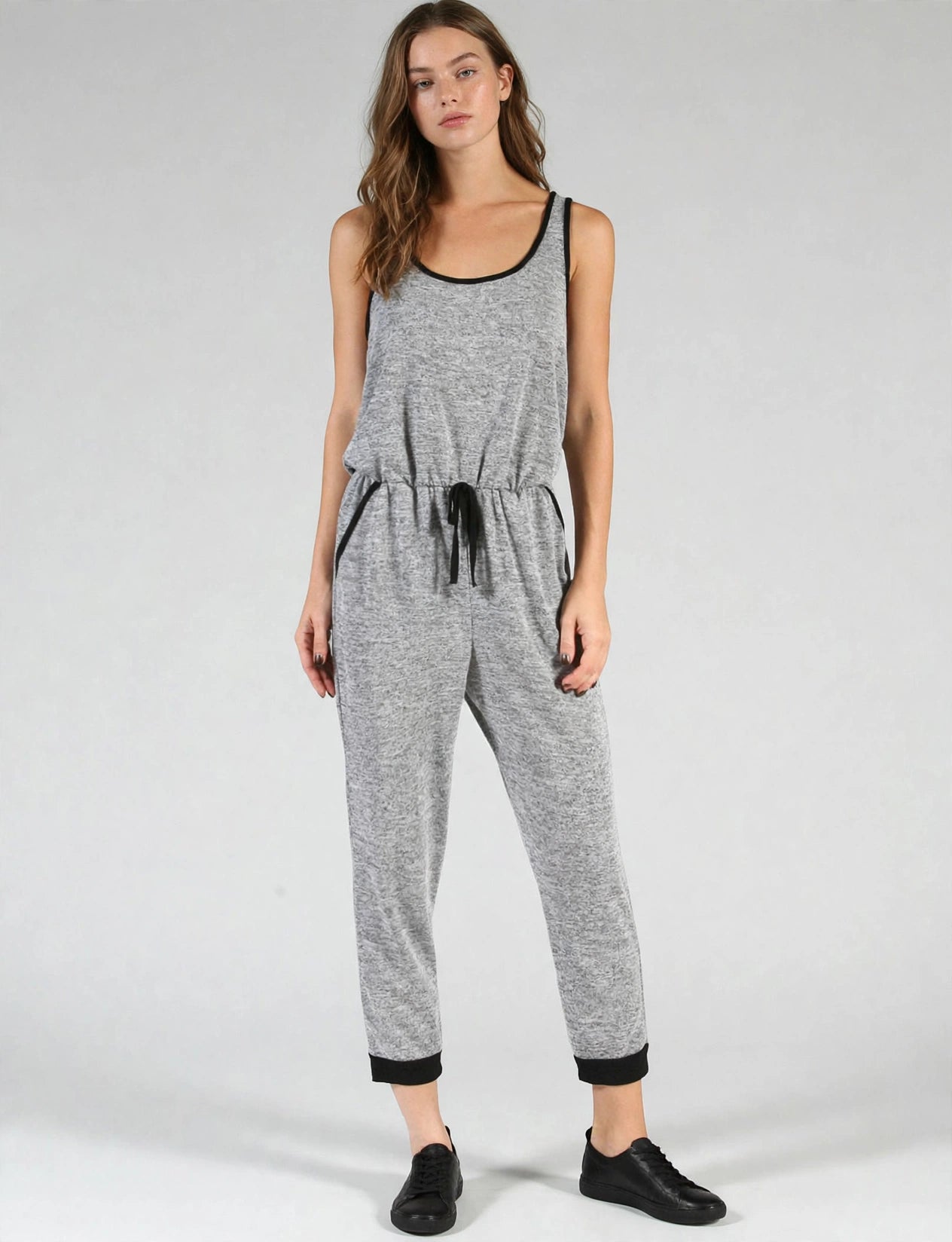 Sleeveless Scoop Neck Racerback Jumpsuit With Drawstring