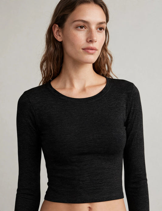 Slim Fitted Casual Crew Neck Long Sleeve Crop Top Shirts