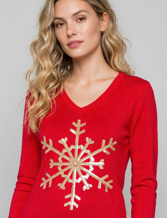 Snow Flake Sequins Long Sleeve Top Sweater