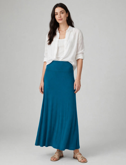 Solid Light Weight Mid Length Flateal Maxi Skirt