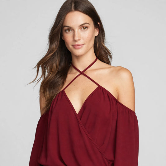 Spaghetti Strap Halter Neck Cross Wrap Blouse Top