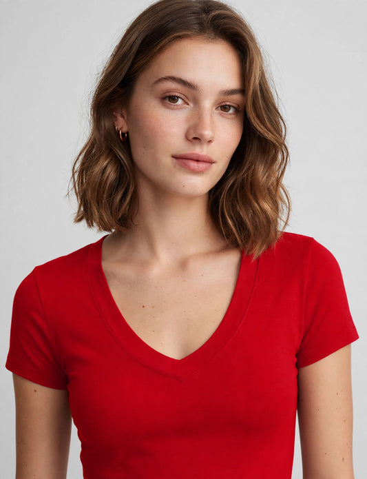 Stretch Light Weight Basic V-Neck Short Sleeve T-Shirts