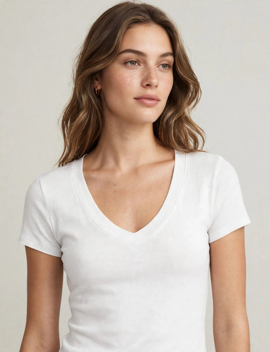 Stretch Light Weight Basic V-Neck Short Sleeve T-Shirts
