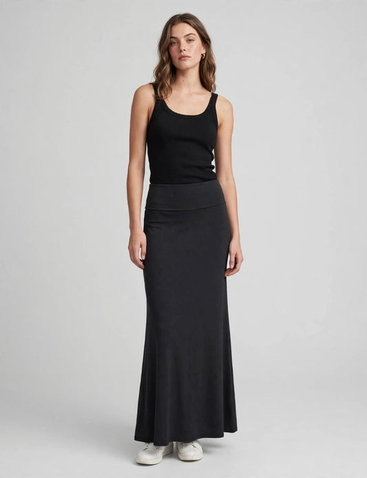Stretchy Premium Basic Foldover Jersey Maxi Skirts