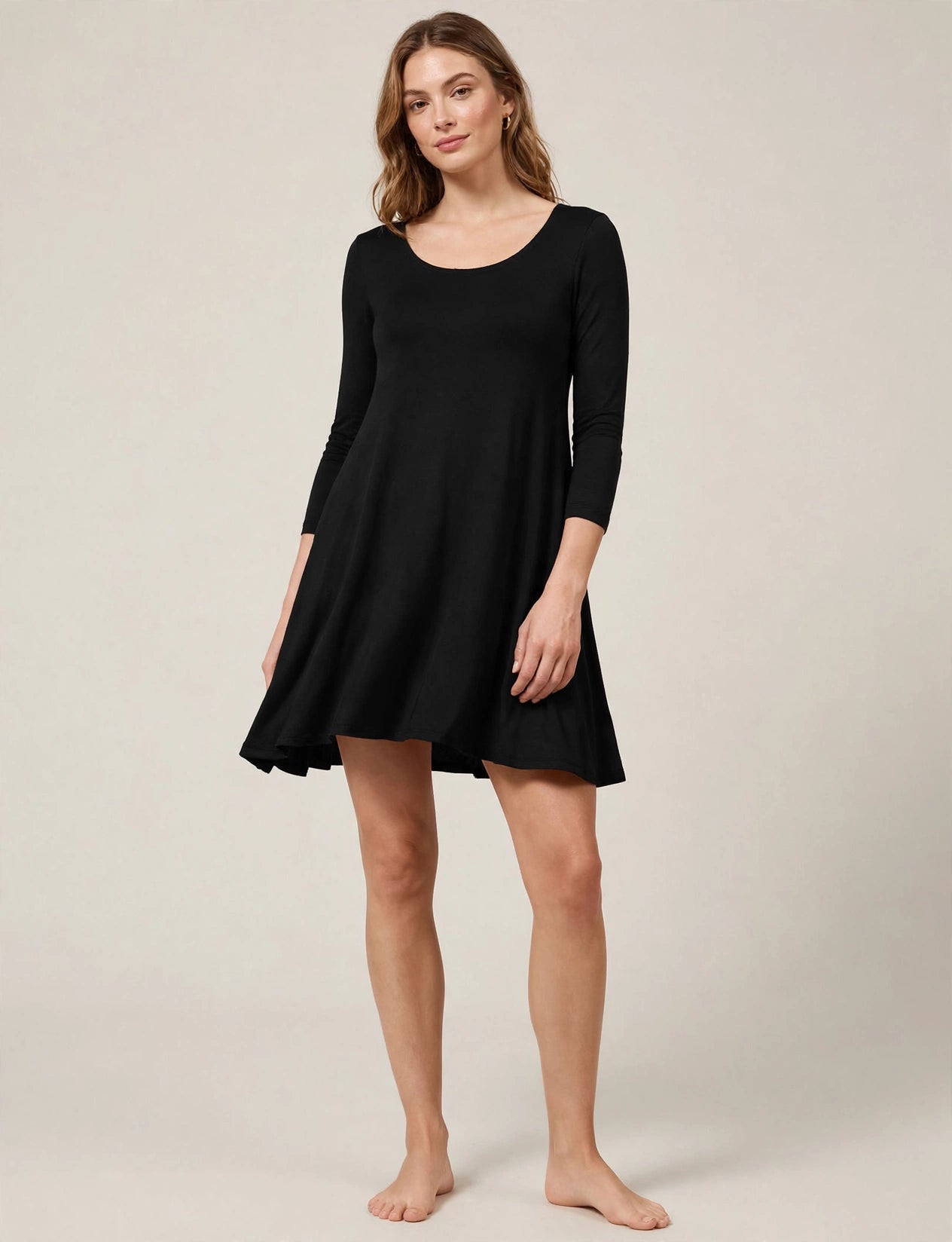 Flowing Crew Neck Long Sleeve Tunic Dress