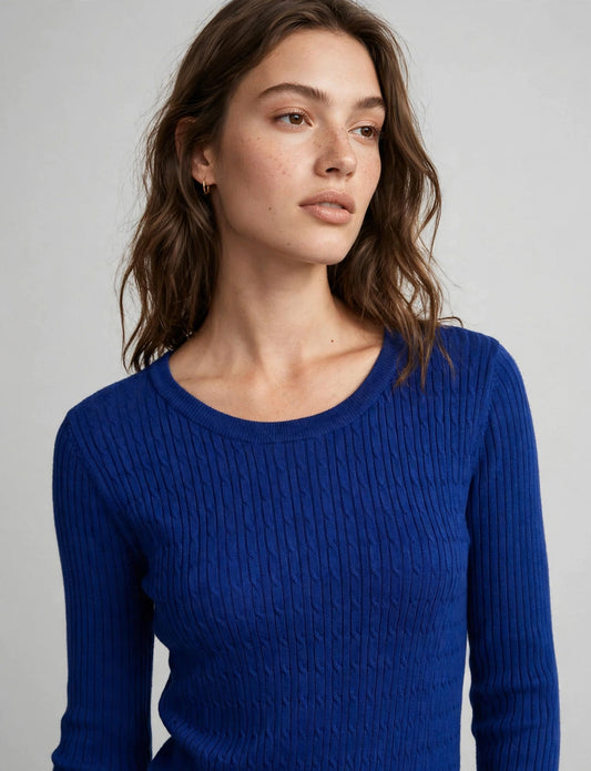 Long Sleeve Round Neck Cable Knit Sweater