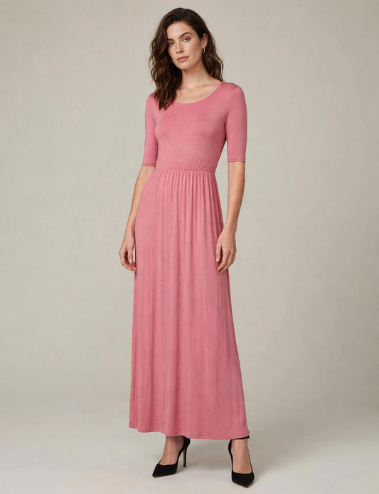 Short Sleeve Scoop Neck Plain Maxi Dress
