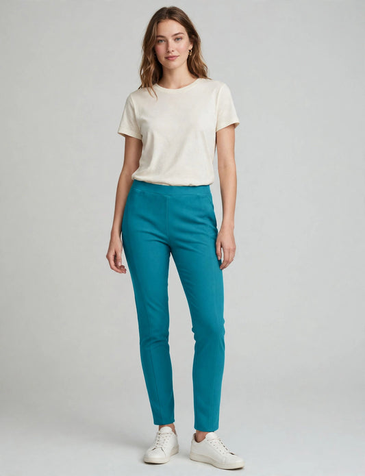 Casual Slim Fit Straight Leg Pull On Dress Pants