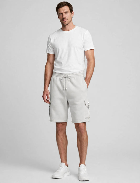 Men's Elastic Drawstring Fleece Cargo Sweat Shorts