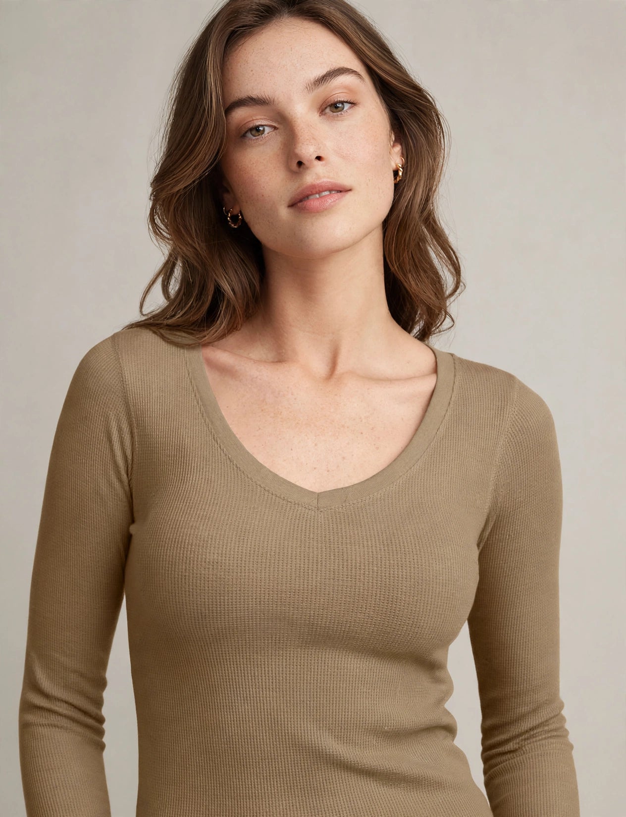 Light Weight Basic Long Cuff Sleeve V-Neck Thermal T-Shirts
