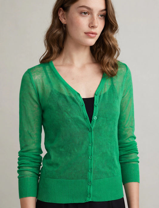 Light Weight Soft See-Through V-Neck Cardigan Sweater