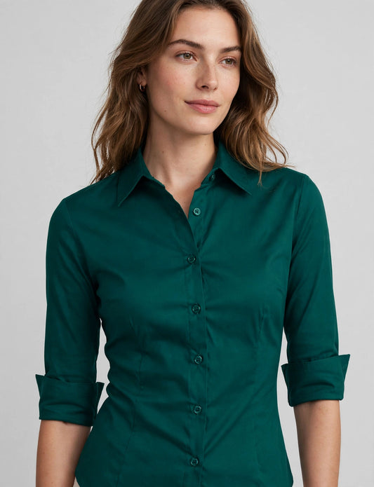 Roll Up 3/4 Sleeve Button Down Shirts With Stretch