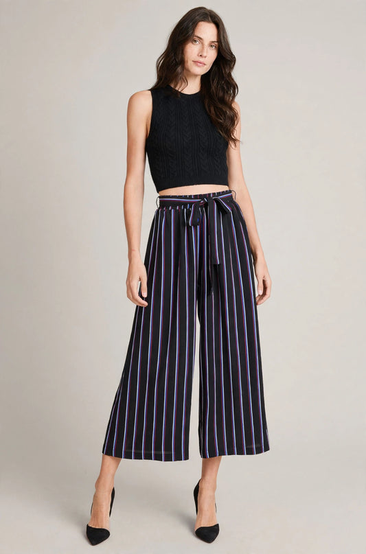 Stripe Wide Leg Paperbag Self-Tie Pants