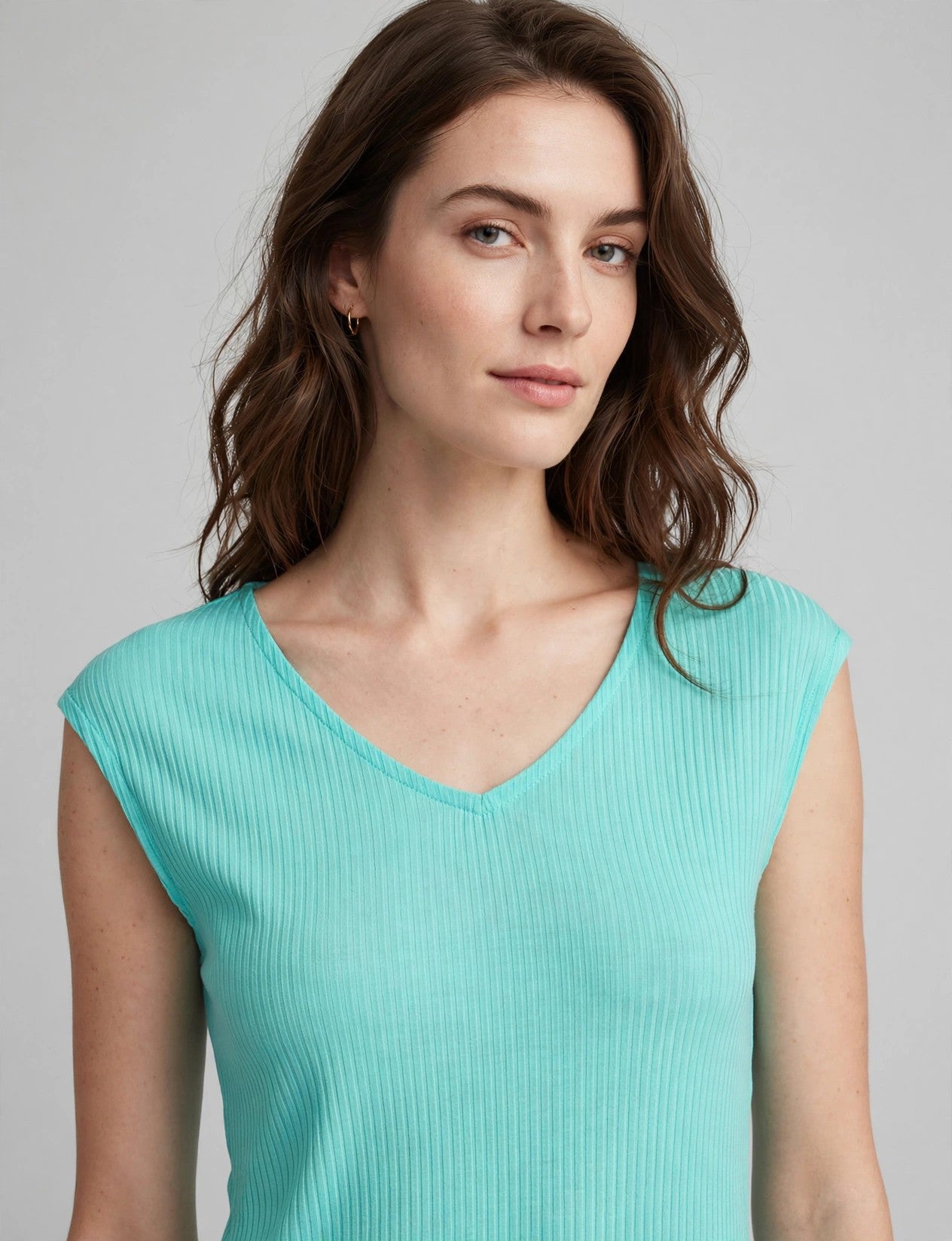 Casual Ribbed Cap Sleeve V-Neck Tank Top Shirt