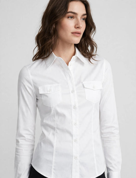 Fitted Tailored Long Sleeve Button Down Stretch Shirts