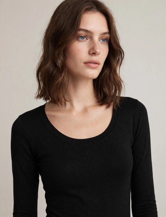 Light Weight Basic Long Sleeve Round Scoop Neck Shirts